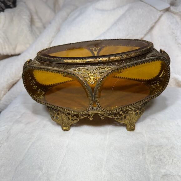 Antique French Ormolu brass filigree casket box